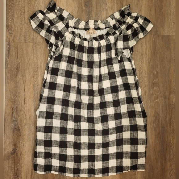 Anthropologie Philosophy Black & White Plaid Mini Linen Blend Dress Medium - Picture 4 of 10